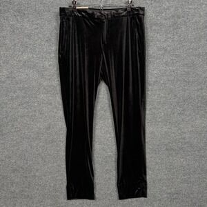 Banana Republic Womens Size 6 Pants Black Velour Straight Ankle Slit Mid Rise